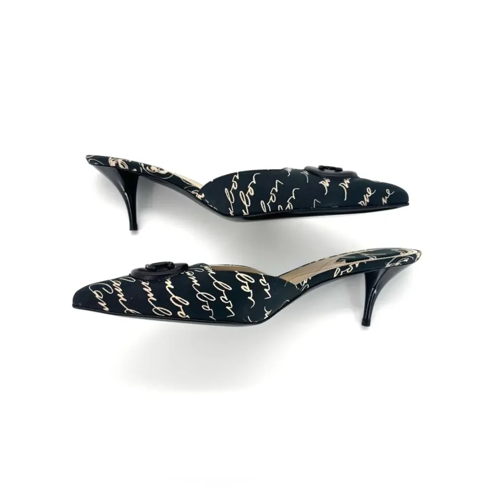 Vintage Chanel 2006 Cruise Script CC Logo Pointed Toe Kitten Heel Mules 38